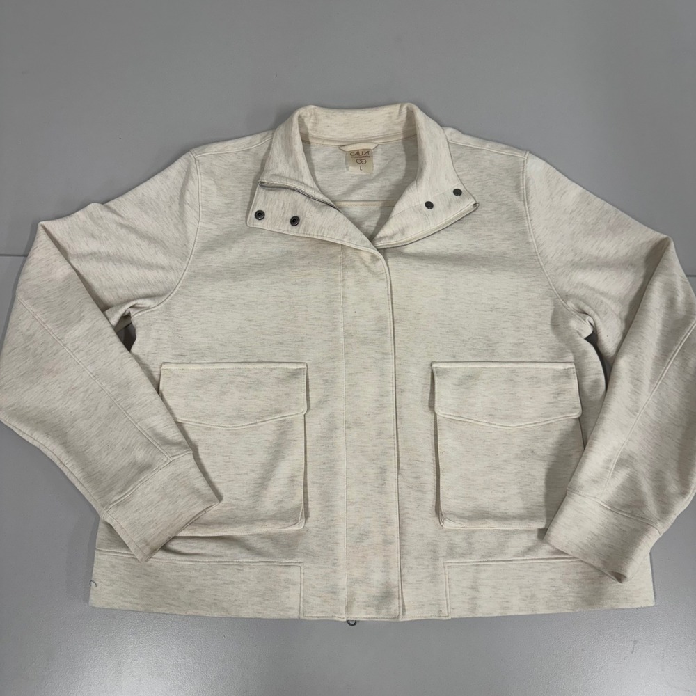 Calia by Carrie Underwood Utility Jacket Womens L‎ Cream Full Zip Funnel Neck - Picture 2 of 11